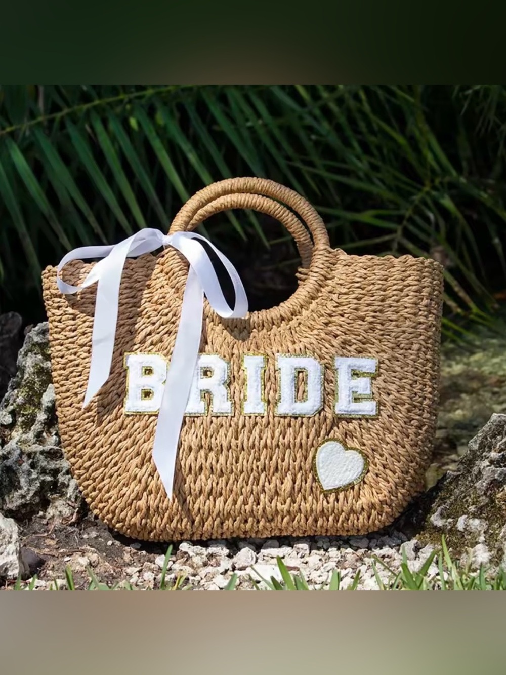 Kohl's Natural Straw Tote with White 'BRIDE' Applique